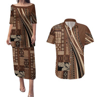 Pasifika Women's Day - Samoa Siapo Malu Tattoo Inspired Couples Matching Puletasi and Hawaiian Shirt Brown
