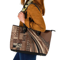 Pasifika Women's Day - Samoa Siapo Malu Tattoo Inspired Leather Tote Bag Brown