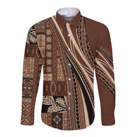 Pasifika Women's Day - Samoa Siapo Malu Tattoo Inspired Long Sleeve Button Shirt Brown