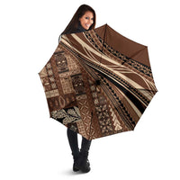 Pasifika Women's Day - Samoa Siapo Malu Tattoo Inspired Umbrella Brown LT7 - Polynesian Pride