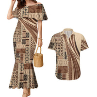 Pasifika Women's Day - Samoa Siapo Malu Tattoo Inspired Couples Matching Mermaid Dress and Hawaiian Shirt Beige LT7 Beige - Polynesian Pride