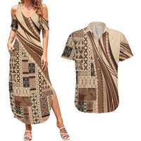 Pasifika Women's Day - Samoa Siapo Malu Tattoo Inspired Couples Matching Summer Maxi Dress and Hawaiian Shirt Beige LT7 Beige - Polynesian Pride