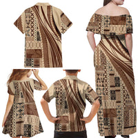 Pasifika Women's Day - Samoa Siapo Malu Tattoo Inspired Family Matching Off Shoulder Maxi Dress and Hawaiian Shirt Beige LT7 - Polynesian Pride