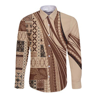 Pasifika Women's Day - Samoa Siapo Malu Tattoo Inspired Long Sleeve Button Shirt Beige