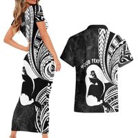 Mother's Day Couples Matching Short Sleeve Bodycon Dress and Hawaiian Shirt Polynesia Vintage Hibiscus - Black LT7 - Polynesian Pride