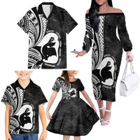 Mother's Day Family Matching Off The Shoulder Long Sleeve Dress and Hawaiian Shirt Polynesia Vintage Hibiscus - Black LT7 - Polynesian Pride