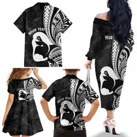 Mother's Day Family Matching Off The Shoulder Long Sleeve Dress and Hawaiian Shirt Polynesia Vintage Hibiscus - Black LT7 - Polynesian Pride