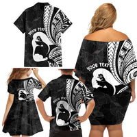 Mother's Day Family Matching Off Shoulder Short Dress and Hawaiian Shirt Polynesia Vintage Hibiscus - Black LT7 - Polynesian Pride