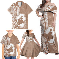 Mother's Day Family Matching Off Shoulder Maxi Dress and Hawaiian Shirt Polynesia Vintage Hibiscus - Brown LT7 - Polynesian Pride