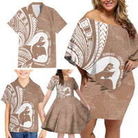 Mother's Day Family Matching Off Shoulder Short Dress and Hawaiian Shirt Polynesia Vintage Hibiscus - Brown LT7 - Polynesian Pride