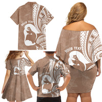 Mother's Day Family Matching Off Shoulder Short Dress and Hawaiian Shirt Polynesia Vintage Hibiscus - Brown LT7 - Polynesian Pride