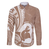 Mother's Day Family Matching Puletasi and Hawaiian Shirt Polynesia Vintage Hibiscus - Brown LT7 Dad's Shirt - Long Sleeve Brown - Polynesian Pride