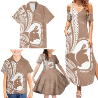 Mother's Day Family Matching Summer Maxi Dress and Hawaiian Shirt Polynesia Vintage Hibiscus - Brown LT7 - Polynesian Pride