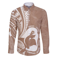 Mother's Day Family Matching Tank Maxi Dress and Hawaiian Shirt Polynesia Vintage Hibiscus - Brown LT7 Dad's Shirt - Long Sleeve Brown - Polynesian Pride