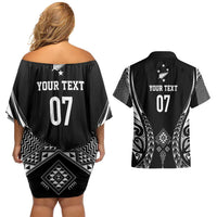 2025 Rugby Championship New Zealand Custom Couples Matching Off Shoulder Short Dress and Hawaiian Shirt Poutama Motifs - Polynesian Pride