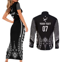 2025 Rugby Championship New Zealand Custom Couples Matching Short Sleeve Bodycon Dress and Long Sleeve Button Shirt Poutama Motifs - Polynesian Pride