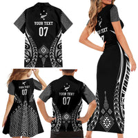 2025 Rugby Championship New Zealand Custom Family Matching Short Sleeve Bodycon Dress and Hawaiian Shirt Poutama Motifs LT7 - Polynesian Pride