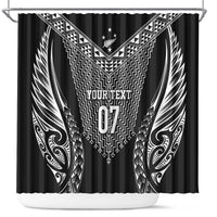 2025 Rugby Championship New Zealand Custom Shower Curtain Poutama Motifs LT7 Black - Polynesian Pride