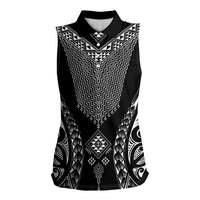 2025 Rugby Championship New Zealand Custom Women Sleeveless Polo Shirt Poutama Motifs LT7 Female Black - Polynesian Pride