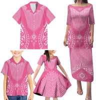 2025 Rugby Championship New Zealand Custom Family Matching Puletasi and Hawaiian Shirt Poutama Motifs - Pink Out - Polynesian Pride