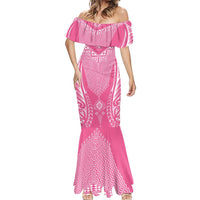 2025 Rugby Championship New Zealand Custom Mermaid Dress Poutama Motifs - Pink Out LT7 - Polynesian Pride