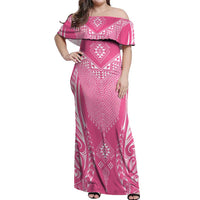 2025 Rugby Championship New Zealand Custom Off Shoulder Maxi Dress Poutama Motifs - Pink Out LT7 Women Pink - Polynesian Pride