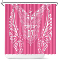 2025 Rugby Championship New Zealand Custom Shower Curtain Poutama Motifs - Pink Out - Polynesian Pride