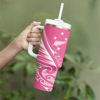 2025 Rugby Championship New Zealand Custom Tumbler With Handle Poutama Motifs - Pink Out LT7 - Polynesian Pride