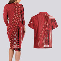 Samoa FAST Siapo Couples Matching Long Sleeve Bodycon Dress and Hawaiian Shirt Tatau-Ulafala Vines LT7 - Polynesian Pride