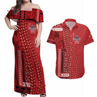 Samoa FAST Siapo Couples Matching Off Shoulder Maxi Dress and Hawaiian Shirt Tatau-Ulafala Vines - Polynesian Pride