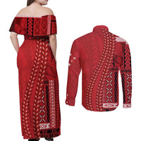 Samoa FAST Siapo Couples Matching Off Shoulder Maxi Dress and Long Sleeve Button Shirt Tatau-Ulafala Vines - Polynesian Pride