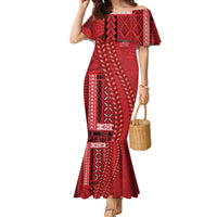 Samoa FAST Siapo Family Matching Mermaid Dress and Hawaiian Shirt Tatau-Ulafala Vines LT7 Mom's Dress Red - Polynesian Pride