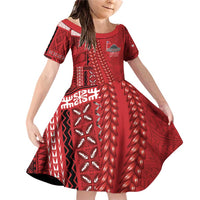 Samoa FAST Siapo Family Matching Off Shoulder Short Dress and Hawaiian Shirt Tatau-Ulafala Vines LT7 Daughter's Dress Red - Polynesian Pride