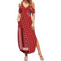 Samoa FAST Siapo Family Matching Summer Maxi Dress and Hawaiian Shirt Tatau-Ulafala Vines LT7 Mom's Dress Red - Polynesian Pride