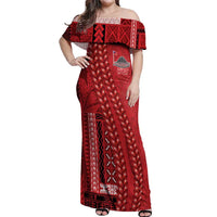 Samoa FAST Siapo Off Shoulder Maxi Dress Tatau-Ulafala Vines - Polynesian Pride