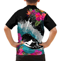 Hawaii Surfing Family Matching Off Shoulder Long Sleeve Dress and Hawaiian Shirt Triple Crown Rides The Waves LT7 - Polynesian Pride