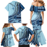 Samoa Siapo Mamanu Family Matching Mermaid Dress and Hawaiian Shirt Plumeria Navy Blue Motifs LT7 - Polynesian Pride