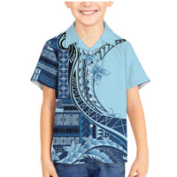 Samoa Siapo Mamanu Family Matching Mermaid Dress and Hawaiian Shirt Plumeria Navy Blue Motifs LT7 Son's Shirt Blue - Polynesian Pride