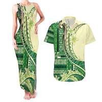 Samoa Siapo Mamanu Couples Matching Tank Maxi Dress and Hawaiian Shirt Plumeria Emerald Motifs LT7 Green - Polynesian Pride