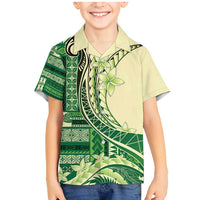 Samoa Siapo Mamanu Family Matching Mermaid Dress and Hawaiian Shirt Plumeria Emerald Motifs LT7 Son's Shirt Green - Polynesian Pride