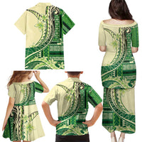 Samoa Siapo Mamanu Family Matching Puletasi and Hawaiian Shirt Plumeria Emerald Motifs LT7 - Polynesian Pride