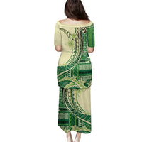 Samoa Siapo Mamanu Family Matching Puletasi and Hawaiian Shirt Plumeria Emerald Motifs LT7 - Polynesian Pride