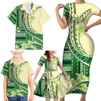 Samoa Siapo Mamanu Family Matching Short Sleeve Bodycon Dress and Hawaiian Shirt Plumeria Emerald Motifs LT7 - Polynesian Pride