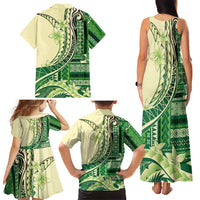Samoa Siapo Mamanu Family Matching Tank Maxi Dress and Hawaiian Shirt Plumeria Emerald Motifs LT7 - Polynesian Pride