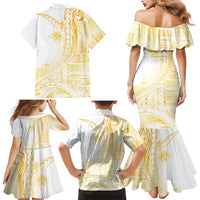 Samoa Siapo Mamanu Family Matching Mermaid Dress and Hawaiian Shirt Plumeria Fancy Gold Motifs LT7 - Polynesian Pride