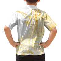 Samoa Siapo Mamanu Family Matching Off Shoulder Short Dress and Hawaiian Shirt Plumeria Fancy Gold Motifs LT7 - Polynesian Pride
