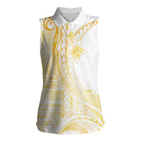 Samoa Siapo Mamanu Women Sleeveless Polo Shirt Plumeria Fancy Gold Motifs LT7 Female Gold - Polynesian Pride