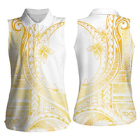 Samoa Siapo Mamanu Women Sleeveless Polo Shirt Plumeria Fancy Gold Motifs LT7 - Polynesian Pride