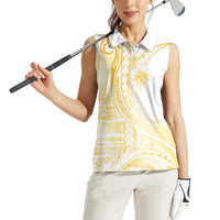 Samoa Siapo Mamanu Women Sleeveless Polo Shirt Plumeria Fancy Gold Motifs LT7 - Polynesian Pride