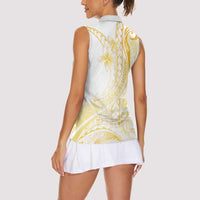 Samoa Siapo Mamanu Women Sleeveless Polo Shirt Plumeria Fancy Gold Motifs LT7 - Polynesian Pride